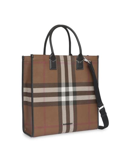 Burberry Denny Tartan Tote Bag In Dark Birch Brown 